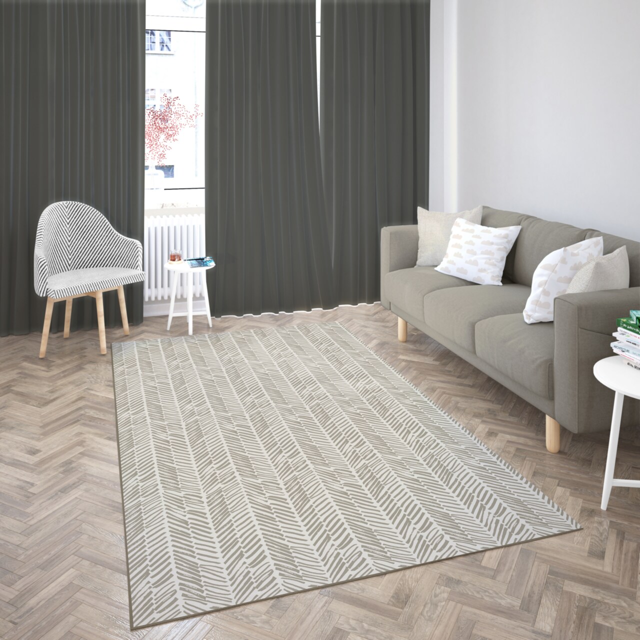 Deerlux Chevron Area Rug Beige Abstract Non-Slip 5X7 Living Room Carpet